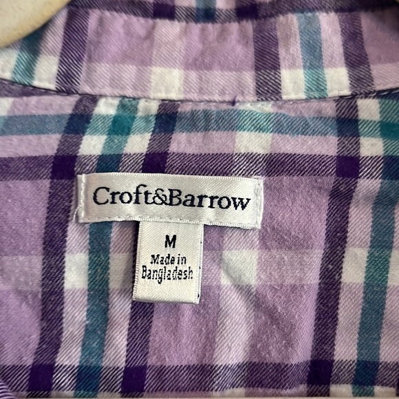 Croft & Barrow Plaid Flannel Button Down Top Purple Blue White Fall Casual M - Picture 2 of 5